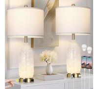 ZR98US 2-Pack USB Charging Coastal Desk Lamp with Touch Night Light, Dimmable Warm White - Handmade Ceramic Base