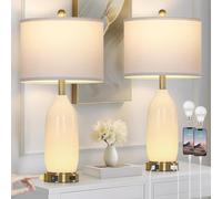 ZR98US 2-Pack USB Charging Coastal Desk Lamp with Touch Night Light, Dimmable Warm White - Handmade Ceramic Base