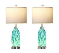 ZR98US 2-Pack USB Charging Coastal Desk Lamp with Touch Night Light, Dimmable Warm White - Handmade Ceramic Base