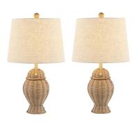 ZR98US 20.5" Bohemian Table Lamp 2-Pack, Linen Lampshade, Bedroom, Nightstand, Home Decor, with LED Suitable for Living Room, Dormitory, Office,(Natural)