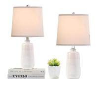 ZR98US 20.5 Inch Ceramic Table Lamp Set of Two, Minimalist Style White Tube Lampshade for Bedroom Nightstand and Living Room