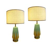 ZR98US 20" Green Ceramic Lamp Set of Two with Linen Shade, Farmhouse Style for Bedroom and Living Room