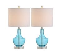 ZR98US 20 Inch Glass LED Table Lamp with Linen Shade Office, Dining Bedroom, Hallway, Blue Suitable for Living Room, Dormitory, Office,(Blue- Set of Two)
