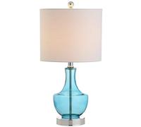 ZR98US 20 Inch Glass LED Table Lamp with Linen Shade Office, Dining Bedroom, Hallway, Blue Suitable for Living Room, Dormitory, Office,(Blue)