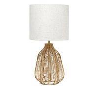ZR98US 21 Inch Boho Rattan Look Table Lamp with Linen Shade for Living Room, Dormitory and Office (Natural/Light Beige)