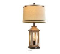 ZR98US 23.75" Retro Touch Table Lamp with Linen Shade USB C+A Ports Bedroom and Nightstand Suitable for Living Room, Dormitory, Office,(Wood)