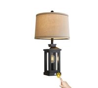 ZR98US 23.75" Retro Touch Table Lamp with Linen Shade USB C+A Ports Bedroom and Nightstand Suitable for Living Room, Dormitory, Office,(Black)