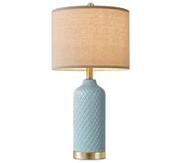 ZR98US 24.25" Ceramic Table with Linen Shade, Bohemian Style Farmhouse Bedside Lamp Bedroom and Suitable for Living Room, Dormitory, Office,(1 Pack-Blue)