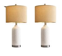 ZR98US 24.25" Ceramic Table with Linen Shade, Bohemian Style Farmhouse Bedside Lamp Bedroom and Suitable for Living Room, Dormitory, Office,(2 Pack White)