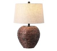 ZR98US 24.5 Inch Banana Leaf Basket Table Lamp - Linen Drum Shade, Coastal Style (Natural)
