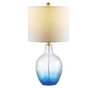 ZR98US 24.5" Minimalist Blue Glass Bedroom Home Desk Bedside Table Lamp with LED Suitable for Living Room, Dormitory, Office,