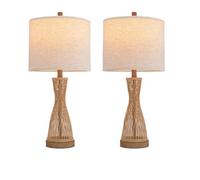 ZR98US 25.5-Inch Wooden Table Lamp 2-Pack, Linen Lampshade, Bedroom Bedside Decoration Suitable for Living Room, Dormitory, Office,