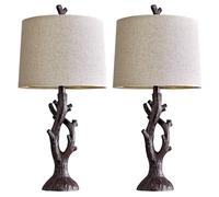 ZR98US 25-Inch Farmhouse Vintage Table Lamp Set of 2 with Linen Shades Bedroom, and Bedside Tree Lights Suitable for Living Room, Dormitory, Office,