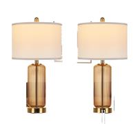 ZR98US 26-Inch Touch-Control Glass Table Lamp 2-Pack, Three-Way Dimmable, with USB A+C Ports Bedroom and Suitable for Living Room, Dormitory, Office,(Brown)