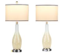 ZR98US 27" Glass Touch Table Lamp - USB Ports & AC Power Outlet, Adjustable Lighting, Elegant Fabric Shade, Included, Suitable for Living Room, Dormitory, Office