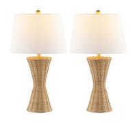 ZR98US 27" Minimalist Rattan LED Table Lamp 2-Pack with Linen Shade Dining Bedroom, Natural Style Suitable for Living Room, Dormitory, Office,