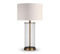 ZR98US 28-Inch Tall Minimalist Table Lamp with Cylindrical Metal Glass Base and White Fabric Shade Home Or Office Suitable for Living Room, Dormitory, Office,(Antique Brass/White)