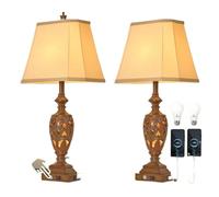 ZR98US 29.5" Touch Table Lamp, 3-Level Dimmable Hollow Leaf Finish, with Dual USB Ports, Bedroom, Bronze 2-Pack Suitable for Living Room, Dormitory, Office,