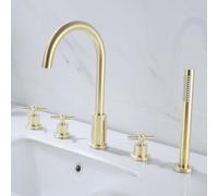 ZR98US 3 Hole Bath Mixer Tap with Shower Head and Hose Set - Brushed Gold Hot and Cold Water Mixer for Bathroom Taps and Showers