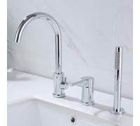 ZR98US 3 Hole Bath Mixer Tap with Shower Head and Hose Set - Brushed Gold Hot and Cold Water Mixer for Bathroom Taps and Showers