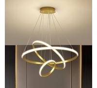 ZR98US 3 Rings Gold Large Pendant Light High Ceilings, Dimmable Luxury Foyer Staircase Chandelier for Living and Dining Room