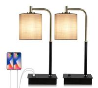 ZR98US 3-Way Dimmable Touch-Control Desk Lamp with Charging Port and Fabric Shade Bedside, Office, Dorm Use, Including Suitable for Living Room, Dormitory, Office,(Set of Two)