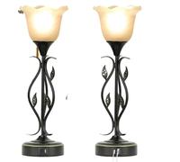 ZR98US 3-Way Dimmable Touch Table Lamp 2-Pack with USB Port, Vine Leaves and Glass Flower Shade Bedroom, Office Suitable for Living Room, Dormitory, Office,(Black)