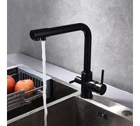 ZR98US 3 Way Filter Tap for Kitchen Sink - Brass Drinking Mixer Tap with Swivel Spout and 2 Handles, Ideal for Kitchen Use, and Stylish