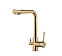 ZR98US 3 Way Kitchen Faucet Three Way Drinking Water Sink Faucet Swivel Spout Kitchen Faucet 2 Lever Kitchen Faucet (Color : Gold, Size : One Size)