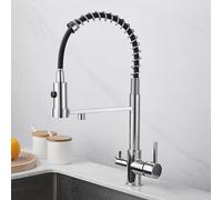 ZR98US 3 Way Kitchen Sink Tap - Chrome Dual Lever Mixer with Pull out Filter - Versatile Kitchen Faucet for Easy Drinking Water Access & Optimal Functionality