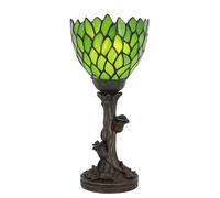 ZR98US 6" x 6" x 13.5" Stained Glass Table Lamp with Bronze Resin Base - Blue Liaison