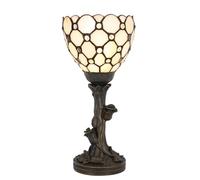 ZR98US 6" x 6" x 13.5" Stained Glass Table Lamp with Bronze Resin Base - Blue Liaison