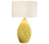 ZR98US American Ceramic Bedside Fabric Lampshade Nightstand Lamp Desk Light Table Lamps for Living Room (Color Yellow, Size : Push Button Switch)