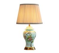 ZR98US American Style Ceramic Bedside Fabric Lampshade Nightstand Lamp Bedroom Table Lamps For Living Room Color Button Size 36 * 55cm