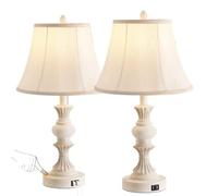 ZR98US Antique White Finish Table Lamp with Dual USB Ports and Touch-Sensitive Control - 2-Pack for Bedroom Use