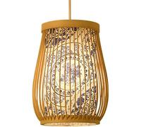 ZR98US Basket Shade Chinese Style Wicker Parchment Light Fixture Kitchen Rattan Pendant Lamp, Chandelier