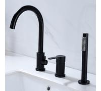 ZR98US Bath Mixer Tap - Deck Mounted Gooseneck Swivel Spout with Shower Head, Brushed Gold Finish for Tub, Elegant and Functionality