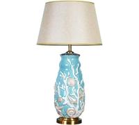 ZR98US Bedside Bedroom Handmade Ceramic Lamp with Fabric Shade, Nightstand Table Lamps for Living Room