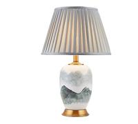 ZR98US Bedside Landscape Ink Ceramic Lamp Minimalist Study Reading Bedroom Decoration Table Lamps for Living Room (Color : Push Button Switch)