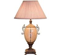 ZR98US Bedside Metal Base Glass Body Fabric Lampshade Nightstand Desk Lamp Push Button Table Lamps for Living Room