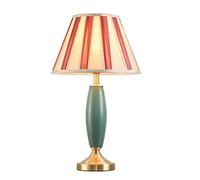ZR98US Bedside Pleated Fabric Lampshade Light American Ceramic Copper Nightstand Lamp Bedroom Table Lamps For Living Room Size Push Button Switch