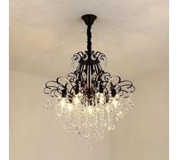 ZR98US Black Gold Crystal Chandeliers Bedroom丨Luxury Living Room Fixture Candle Chandelier Compatible with Girls Bedroom Hanging Lig Pendant Lamp