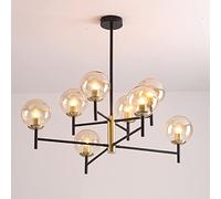 ZR98US Black Gold Sputnik Mid-Century 8-Light Glass Balls Ceiling Pendant Lights Semi Flush Mount Chandelier for Kitchen Island Living Dining Room Hallway Bedroom