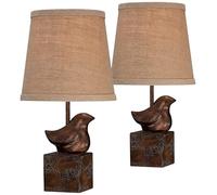 ZR98US Bronze Resin Table Lamp - Rustic Look with Linen Drum Shade