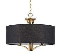 ZR98US CeilingChandeliers, 3-Light Drum Chandelier + Black Fabric Shade, Adjustable Height, Warm Brass Finish