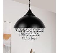 ZR98US CeilingChandeliers, Industrial Chandelier Crystal Pendant Light,Retro Black Wrought Iron Dome Shade Celling Hanging Light for Bedroom Dining Room,Bathroom