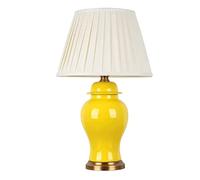 ZR98US Ceramic Bedside Lamp Jingdezhen Glazed Study Reading Light Bedroom Table Lamps for Living Room (Color Yellow, Size : Push Button Switch)