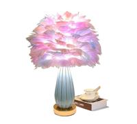 ZR98US Ceramic Goose Feather Bedside Lamp with Elegant Linen Shade - Versatile for Any Space (Pink)