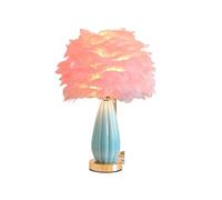 ZR98US Ceramic Goose Feather Bedside Lamp with Elegant Linen Shade - Versatile for Any Space (Pink)