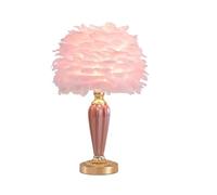 ZR98US Ceramic Goose Feather Bedside Lamp with Elegant Linen Shade - Versatile for Any Space (Pink)